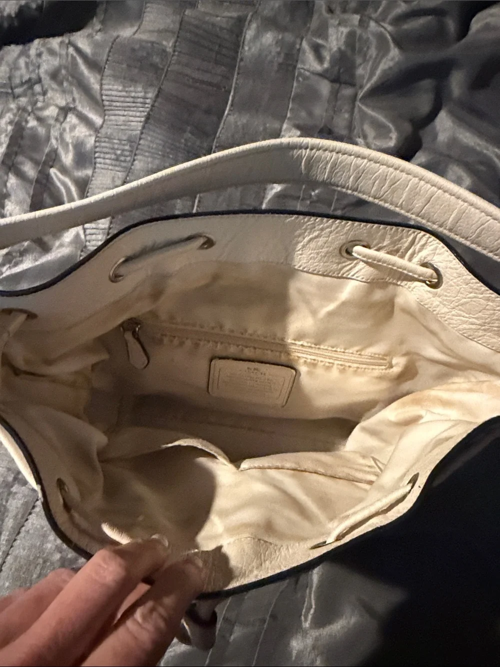 Coach Navy and Off White Drawstring Shoulder Bag